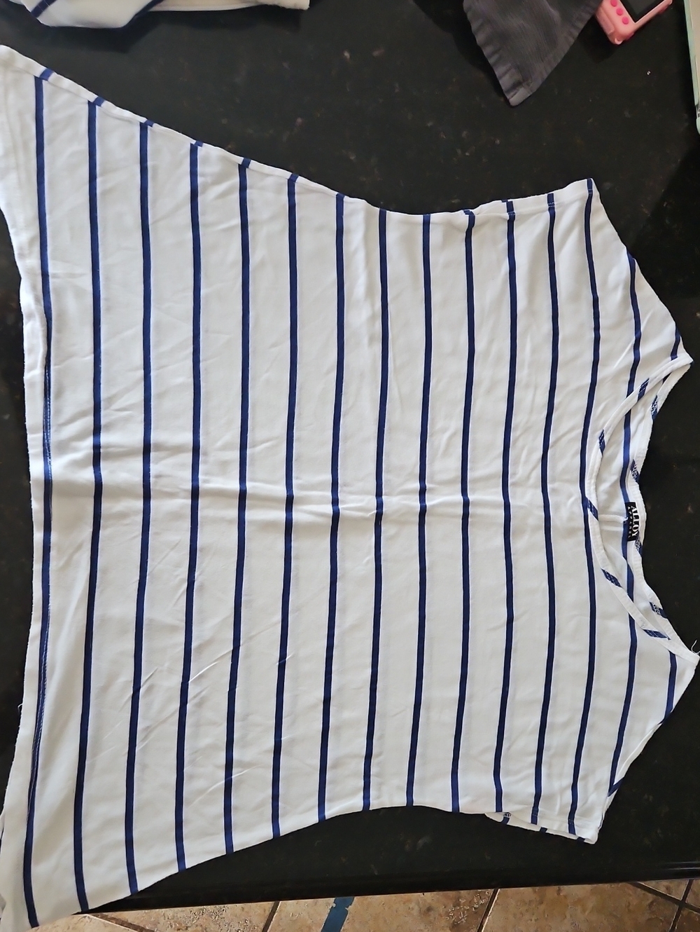 ALLOY White Tee with Navy Blue Stripes - Short Sleeve